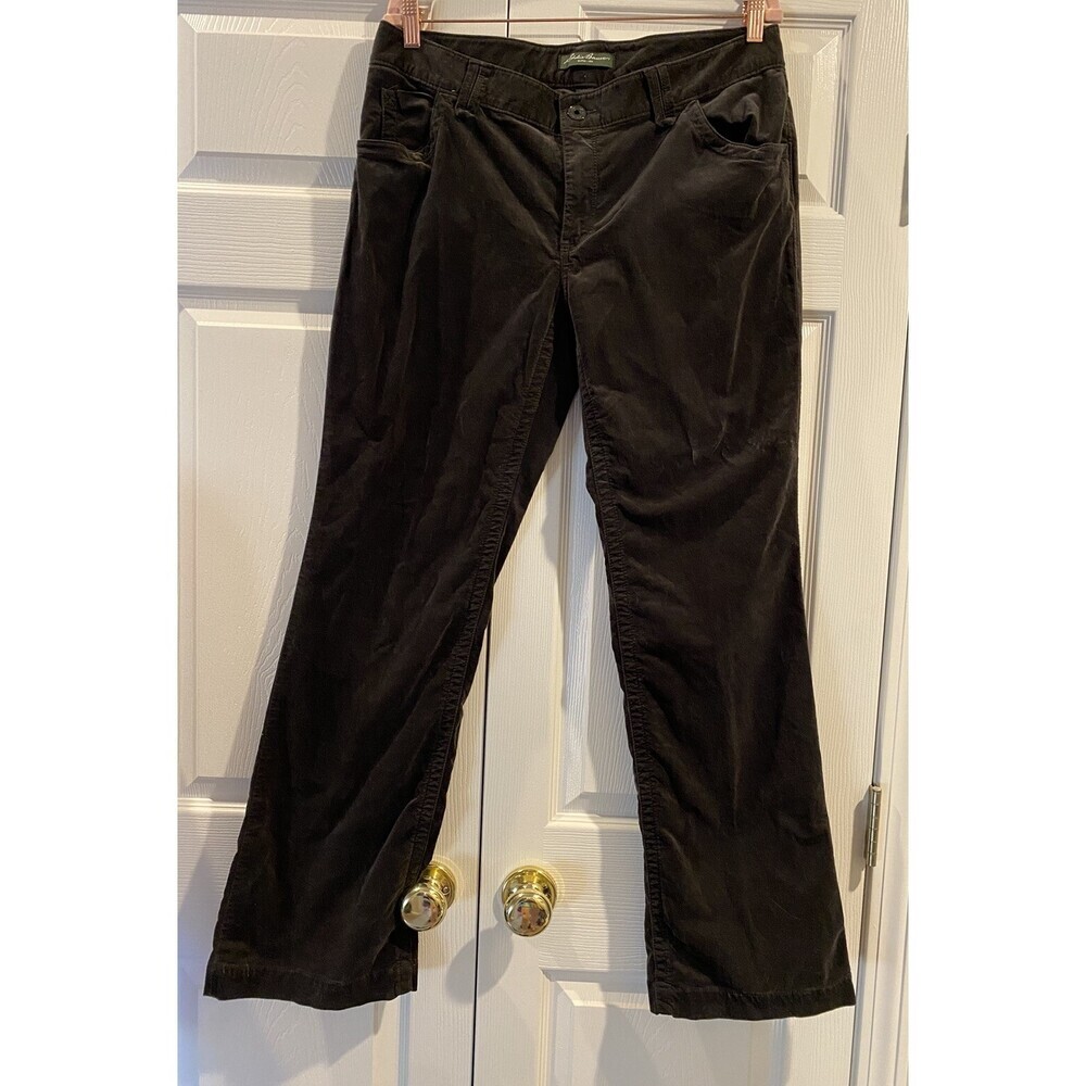 EDDIE BAUER Pants Womens 12 Stretch Velvet Boot Cut Cotton Stretch Brown USA